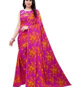 Pink printed chiffon saree with blouse
