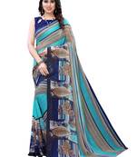 Teal printed chiffon saree with blouse