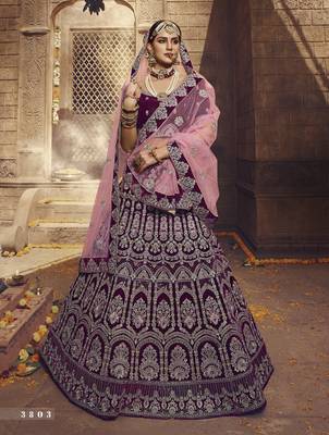 Wine embroidered georgette semi stitched lehenga 1