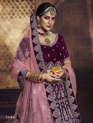Wine embroidered georgette semi stitched lehenga 2