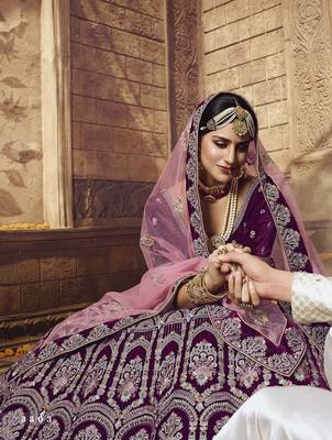 Wine embroidered georgette semi stitched lehenga 3