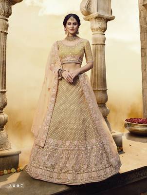 Golden embroidered georgette semi stitched lehenga 1