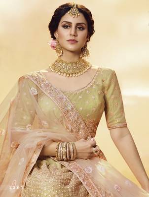 Golden embroidered georgette semi stitched lehenga 3