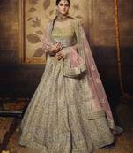 Golden embroidered georgette semi stitched lehenga