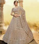 Light-brown embroidered georgette semi stitched lehenga