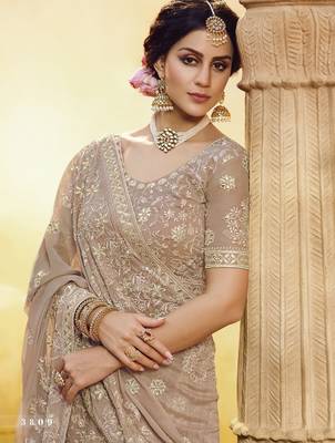 Light-brown embroidered georgette semi stitched lehenga 4