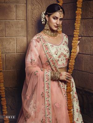 Off-white embroidered georgette semi stitched lehenga 3