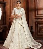White embroidered net semi stitched lehenga