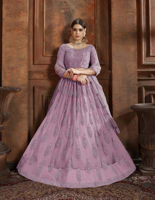 Light-green embroidered net semi stitched lehenga 1