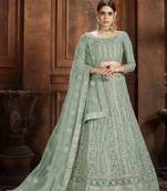 Purple embroidered net semi stitched lehenga