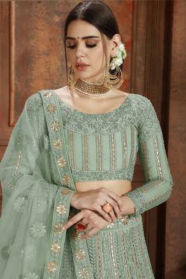 Purple embroidered net semi stitched lehenga 2