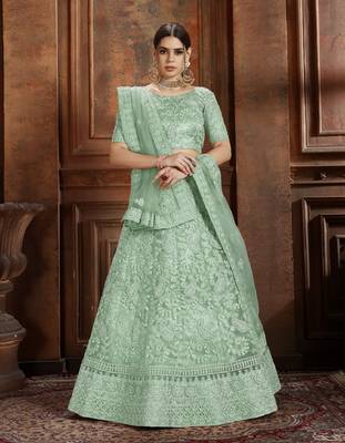 Light-green embroidered net semi stitched lehenga 1