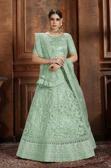 Light-green embroidered net semi stitched lehenga