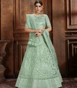 Light-green embroidered net semi stitched lehenga