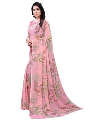 Light pink printed chiffon saree with blouse 2