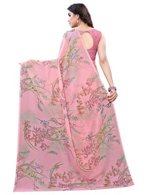 Light pink printed chiffon saree with blouse 3