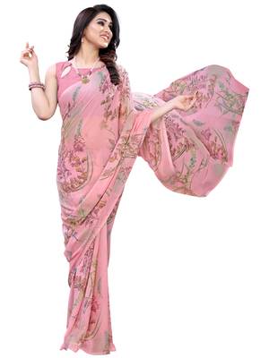 Light pink printed chiffon saree with blouse 4