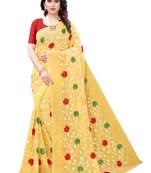 Light yellow embroidered poly cotton saree with blouse