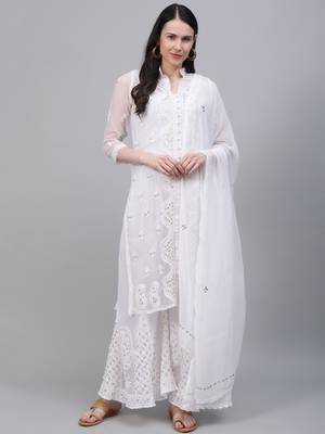 White hand woven art silk ethnic-kurtis 1