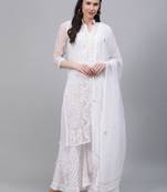 White hand woven art silk ethnic-kurtis