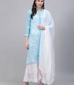 Sky-blue hand woven art silk ethnic-kurtis