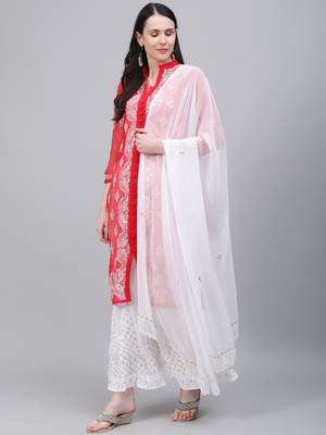 Red hand woven art silk ethnic-kurtis 1