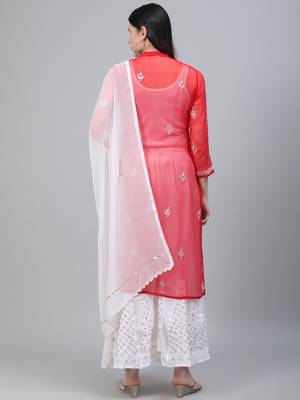 Red hand woven art silk ethnic-kurtis 2