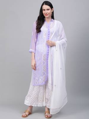 Light-purple hand woven art silk ethnic-kurtis 1