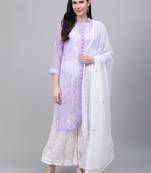 Light-purple hand woven art silk ethnic-kurtis