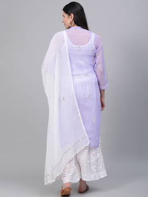 Light-purple hand woven art silk ethnic-kurtis 2