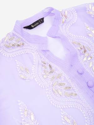 Light-purple hand woven art silk ethnic-kurtis 4