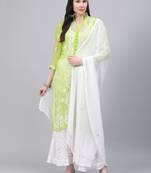Light-green hand woven art silk ethnic-kurtis