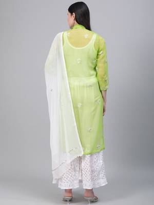 Light-green hand woven art silk ethnic-kurtis 2