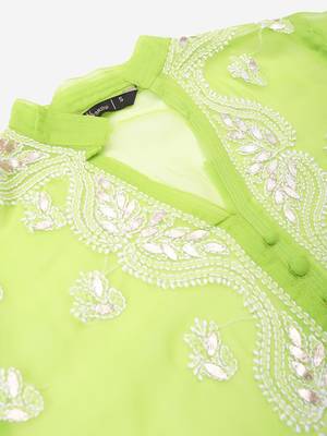 Light-green hand woven art silk ethnic-kurtis 3