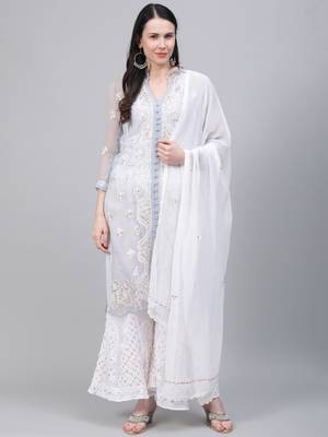 Grey hand woven art silk ethnic-kurtis 1
