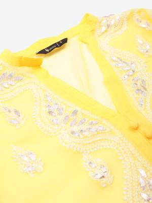 Yellow hand woven art silk ethnic-kurtis 3