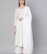 White hand woven art silk ethnic-kurtis