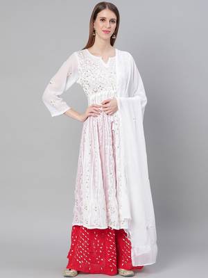 White hand woven art silk ethnic-kurtis 1