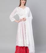 White hand woven art silk ethnic-kurtis