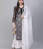 Black hand woven art silk ethnic-kurtis