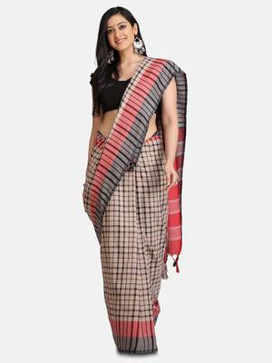 black woven cotton saree with blouse 3