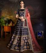 Blue embroidered satin semi stitched lehenga