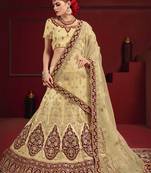 Red thread embroidery satin semi stitched lehenga
