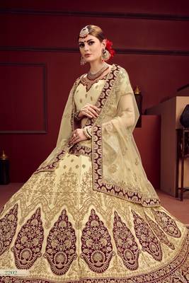 Red thread embroidery satin semi stitched lehenga 2