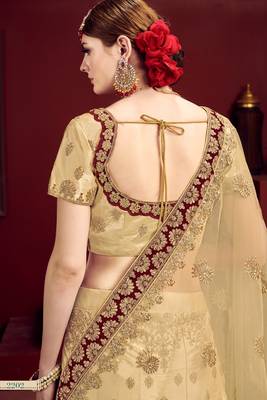 Red thread embroidery satin semi stitched lehenga 3