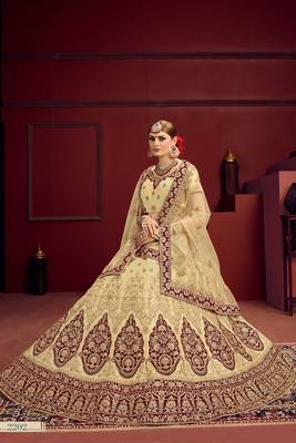 Red thread embroidery satin semi stitched lehenga 4