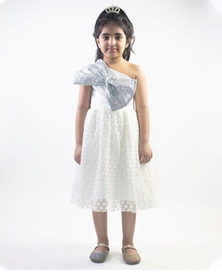 Ruviero sequin bow white netted frock 1