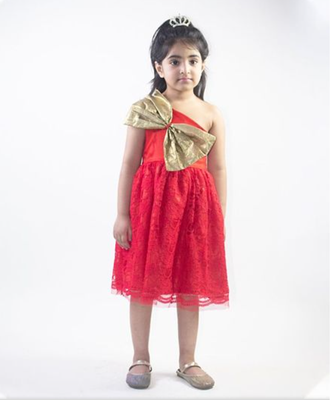 Ruviero sequin bow Red netted frock 1