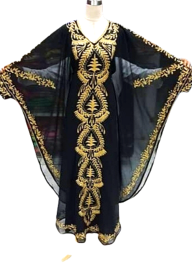 Black embroidered Stone Work Georgette Islamic Style Beads Embedded Partywear Kaftan Long Gown Evening wear Dubai kaftan 1