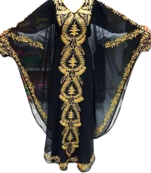 Black embroidered Stone Work Georgette Islamic Style Beads Embedded Partywear Kaftan Long Gown Evening wear Dubai kaftan
